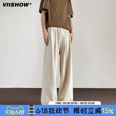 VIISHOW纯棉黑色裤子男士2025年春新款宽松直筒阔腿百搭休闲长裤商品大图