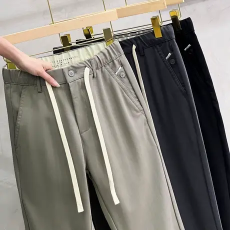 春秋季铜氨丝冰丝直筒小脚休闲裤男轻商务休闲男士薄款9九分裤子商品大图