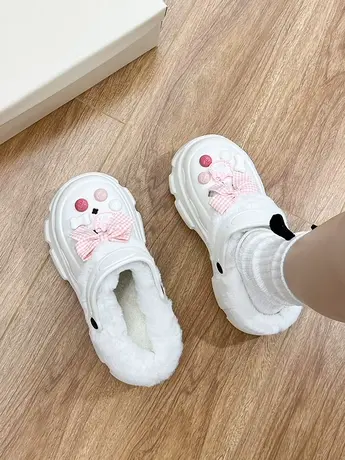 甜美可爱毛毛包头棉拖鞋女冬2023新款厚底增高卡通防滑加绒洞洞鞋商品大图