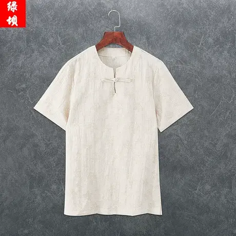 夏季棉麻短袖T恤男亚麻盘扣改良汉服古风半截袖衣服复古男装衣服图片
