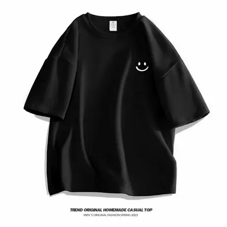 soinku日系简约微笑表情短袖T恤男生潮牌重磅纯棉衣服夏季半袖商品大图