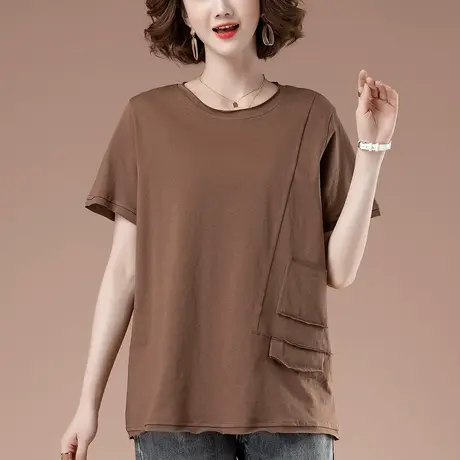 中年妈妈短袖t恤夏季加肥加大码女装宽松纯棉休闲遮肚子半袖体恤商品大图