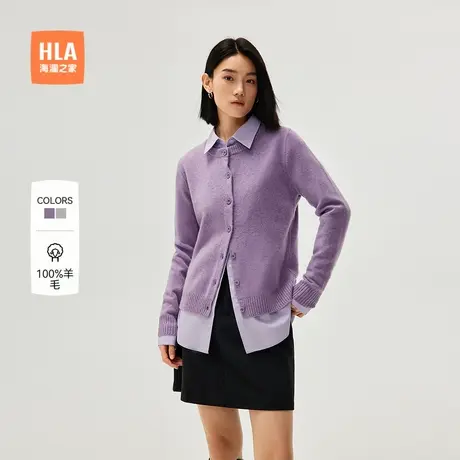 【纯羊毛】HLA/海澜之家直筒针织开衫秋新通勤圆领外套羊毛衫女装商品大图