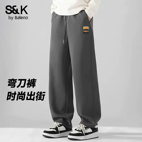 班尼路S&K休闲裤男款宽松型中灰色百搭重磅弯刀裤带绳款男士长裤A商品大图