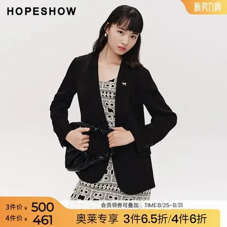 红袖春季新款女装双排扣翻领一手长西装商品大图