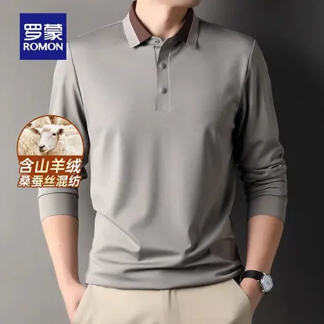 【含羊绒+天丝抗菌】罗蒙男士长袖POLO衫2025秋季新款日常百搭T恤图片