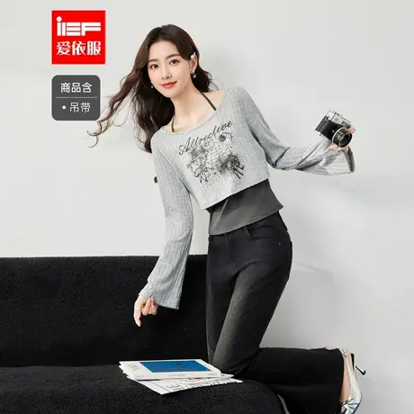 IEF/爱依服2025秋季新款美式潮酷个性辣妹纯欲时尚印花两件套上衣商品大图