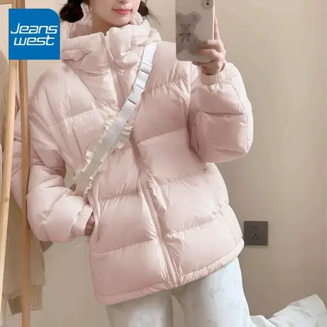 KV真维斯粉色羽绒服女短款2025冬季新款连帽面包服加厚保暖上衣女商品大图