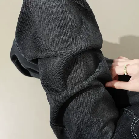 阔腿牛仔裤女春秋季新款美式磨白宽松大码高腰直筒垂感黑灰色裤子商品大图