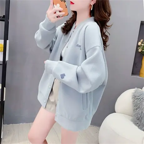 ins超火刺绣圆领卫衣开衫女春秋2023年新款女装宽松百搭外套上衣商品大图