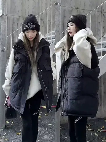 2023秋冬季新款中长款慵懒风羽绒棉马甲女高级感大口袋设计感马夹商品大图