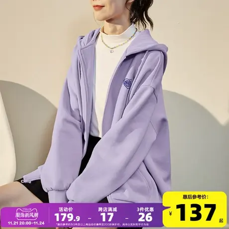 唐狮秋冬新款加绒卫衣女连帽拉链开衫厚卫衣外套爆款上衣ins潮流图片
