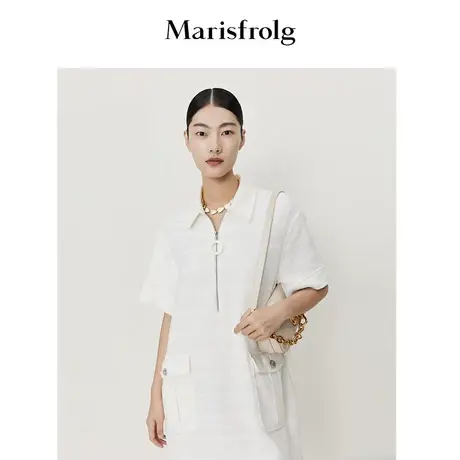 【日本进口花纱】玛丝菲尔夏小香风半拉链镂空显瘦连衣裙图片