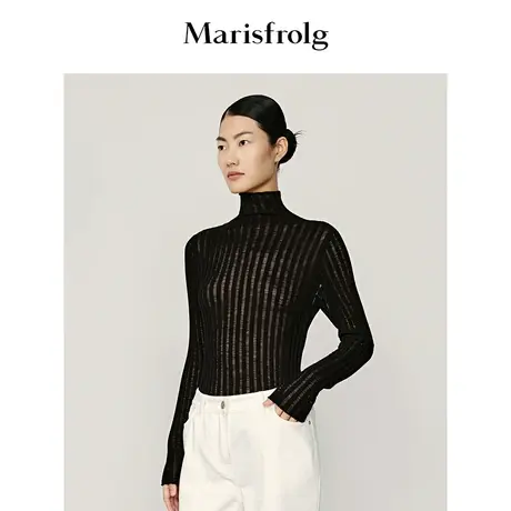 【逐光之旅】玛丝菲尔秋季黑色套头修身显瘦羊毛针织衫商品大图