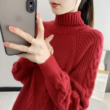 5256慵懒风超火高领毛衣女宽松新款显瘦季女士内搭针织打底衫加厚图片