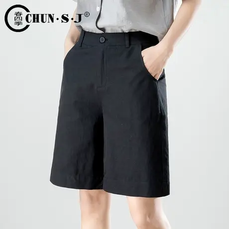 棉麻短裤女2024夏薄款直筒大码宽松五分裤休闲小个子阔腿亚麻女裤图片