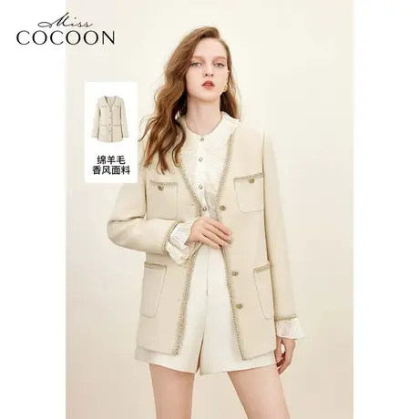 MISSCOCOON羊毛法式小香风外套女2023秋季新款V领宽松开衫上衣冬商品大图