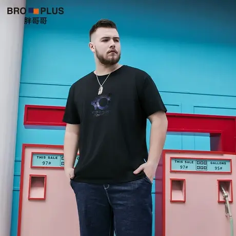 胖哥哥大码男装短袖T恤男士夏季加肥加大t衫胖子肥佬灰色纯棉宽松图片