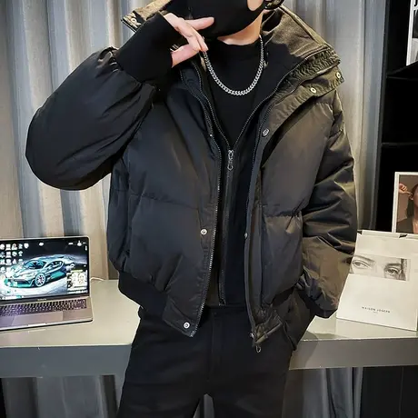 设计感拼接立领假两件棉衣外套男冬季2023新款个性短款面包服棉袄图片