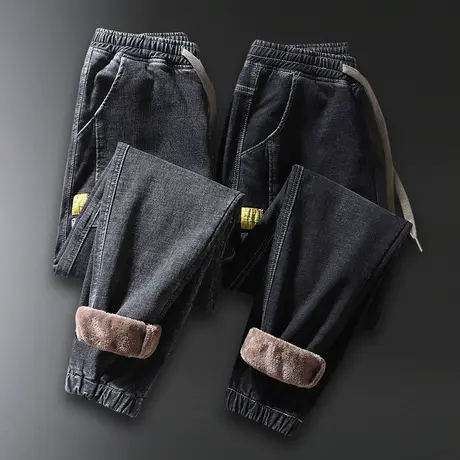 秋冬款冬季加绒加厚哈伦牛仔裤男士工装外穿男裤子休闲2024年新款商品大图