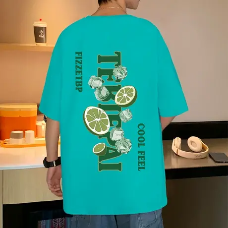 港风男士短袖T恤夏季纯棉宽松体恤男生ins潮牌情侣薄款半袖上衣服商品大图