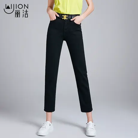 丽洁女裤高腰宽松直筒牛仔裤女2023年春秋新款黑色显瘦百搭烟管裤商品大图