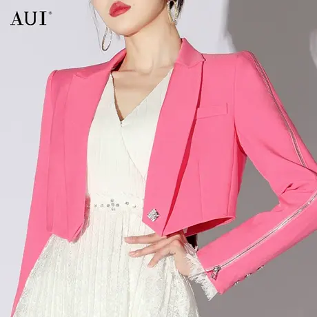 AUI粉色减龄御姐气质短款小西装外套女2023春新款设计感小众上衣商品大图