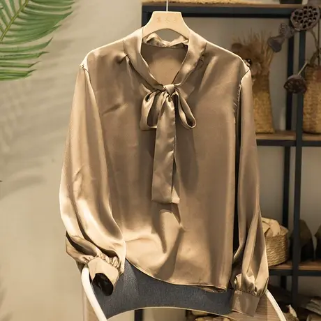 享永子缎面丝质围巾领衬衫复古港味高级感上衣女法式2023春夏新款商品大图