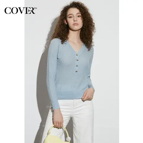COVER春季超细纱精纺亮丝华夫格针织衫商品大图