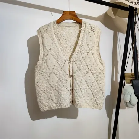 温柔风针织开衫马甲女秋冬新款韩系宽松v领叠穿毛衣背心坎肩外穿商品大图