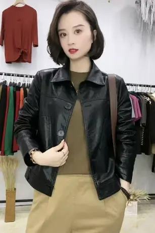 欧洲站2023秋季新款时尚气质单排扣皮衣外套韩版洋气显瘦百搭上衣图片