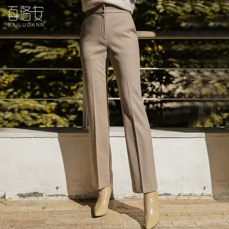 百洛安优雅通勤高腰直筒裤女毛呢西装裤冬季新款百搭显瘦休闲长裤商品大图