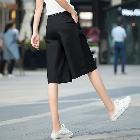 黑色西装短裤女夏宽松休闲五分裤女高腰显瘦冰丝阔腿裤六分裤中裤图片