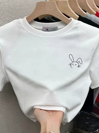 白色短款t恤女短袖ins潮露脐上衣宽松仿棉夏季高腰漏肚脐半袖体恤商品大图