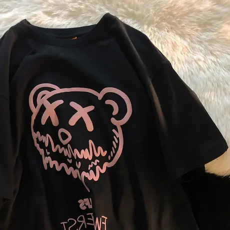 oversize胖mm欧美ins潮T恤女夏季宽松短袖潮牌嘻哈大码女装上衣服商品大图