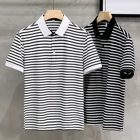 POLO衫男条纹翻领短袖t恤潮流夏季轻商务修身休闲半袖男薄保罗衫商品大图