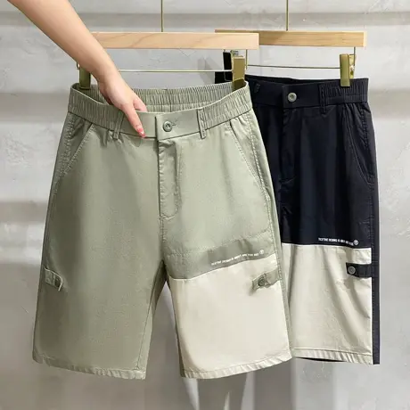 五分工装裤男潮牌冰丝2023新款潮流拼接裤子直筒男士短裤夏季薄款商品大图