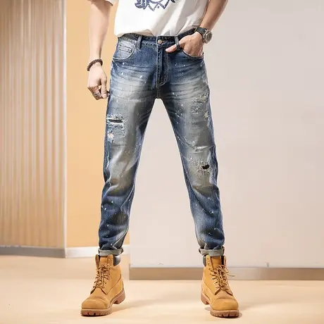 Modi Nick/摩帝尼克休闲潮流破洞牛仔裤男高档品牌时尚牛仔裤男款商品大图