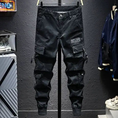 国潮牌机能风束脚裤子男春秋季修身潮流ins嘻哈伞兵裤高街工装裤商品大图