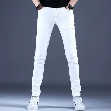 明线白色牛仔裤男款秋冬潮流高端潮牌潮流裤子男修身小脚2023网红商品大图