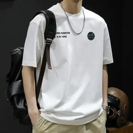 重磅短袖t恤男士半袖潮牌大码夏季2024新款男装美式男款白色体恤图片