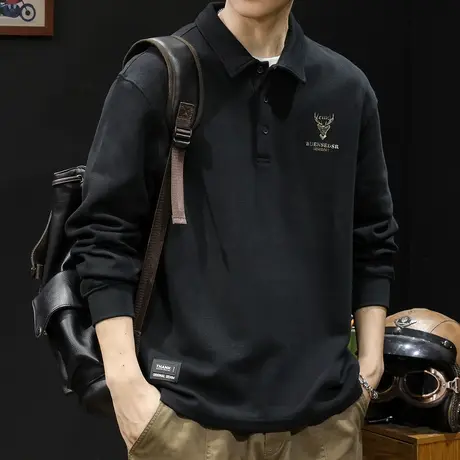重磅polo领卫衣男2024新款潮牌大码男士长袖t恤内搭打底男款春秋商品大图