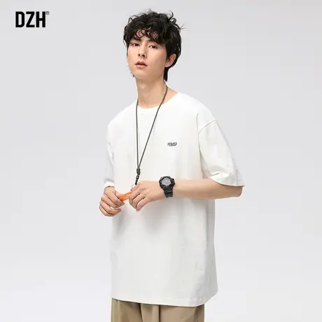 男士白色短袖t恤男夏季重磅刺绣圆领上衣半袖2023年新款宽松体恤商品大图