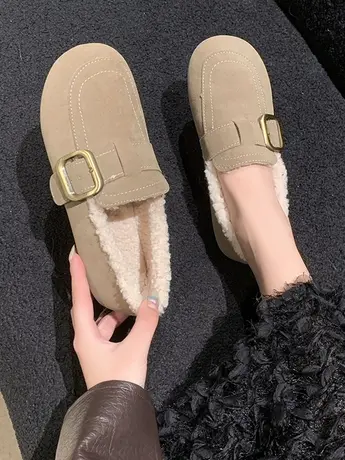 懒人鞋勃肯鞋女孕妇舒适加绒豆豆鞋2023年新款秋冬平底毛毛一脚蹬商品大图