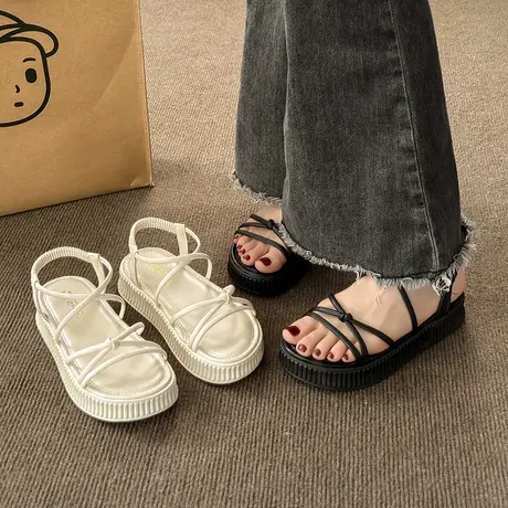 罗马凉鞋女2024年新款夏季网红仙女风百搭松糕厚底小众法式沙滩鞋商品大图