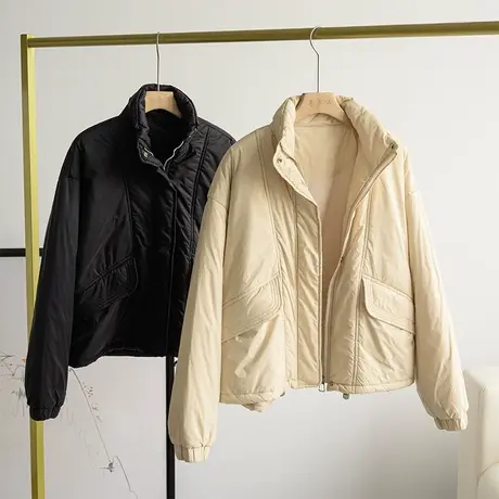 享永子【实穿主义】立领棉衣女士短款宽松冬季休闲纯色百搭外套图片