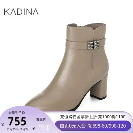 卡迪娜新款时装靴时尚休闲高跟羊皮革加绒女靴KA221529商品大图