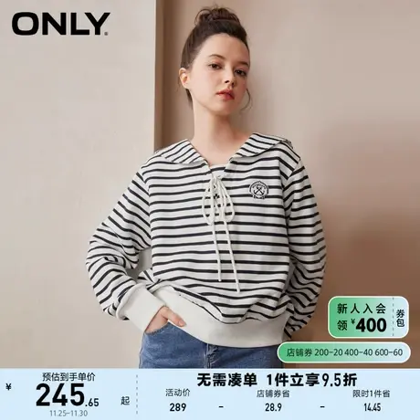 ONLY奥莱夏季新款时尚水手风大翻领宽松长袖条纹卫衣女商品大图