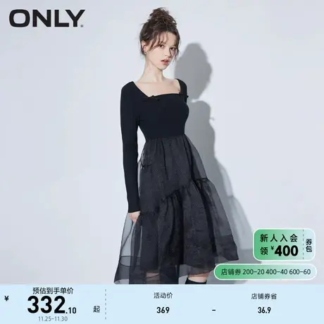 ONLY奥莱夏季百搭气质方型领中长款长袖连衣裙女图片