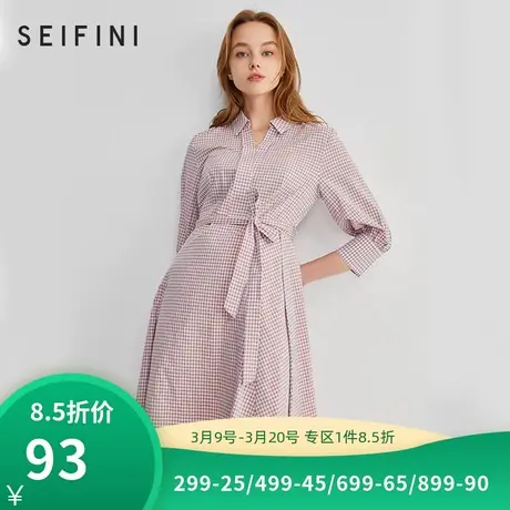 诗凡黎连衣裙春款ins新款收腰格子中长款v领裙子7B3191001商品大图